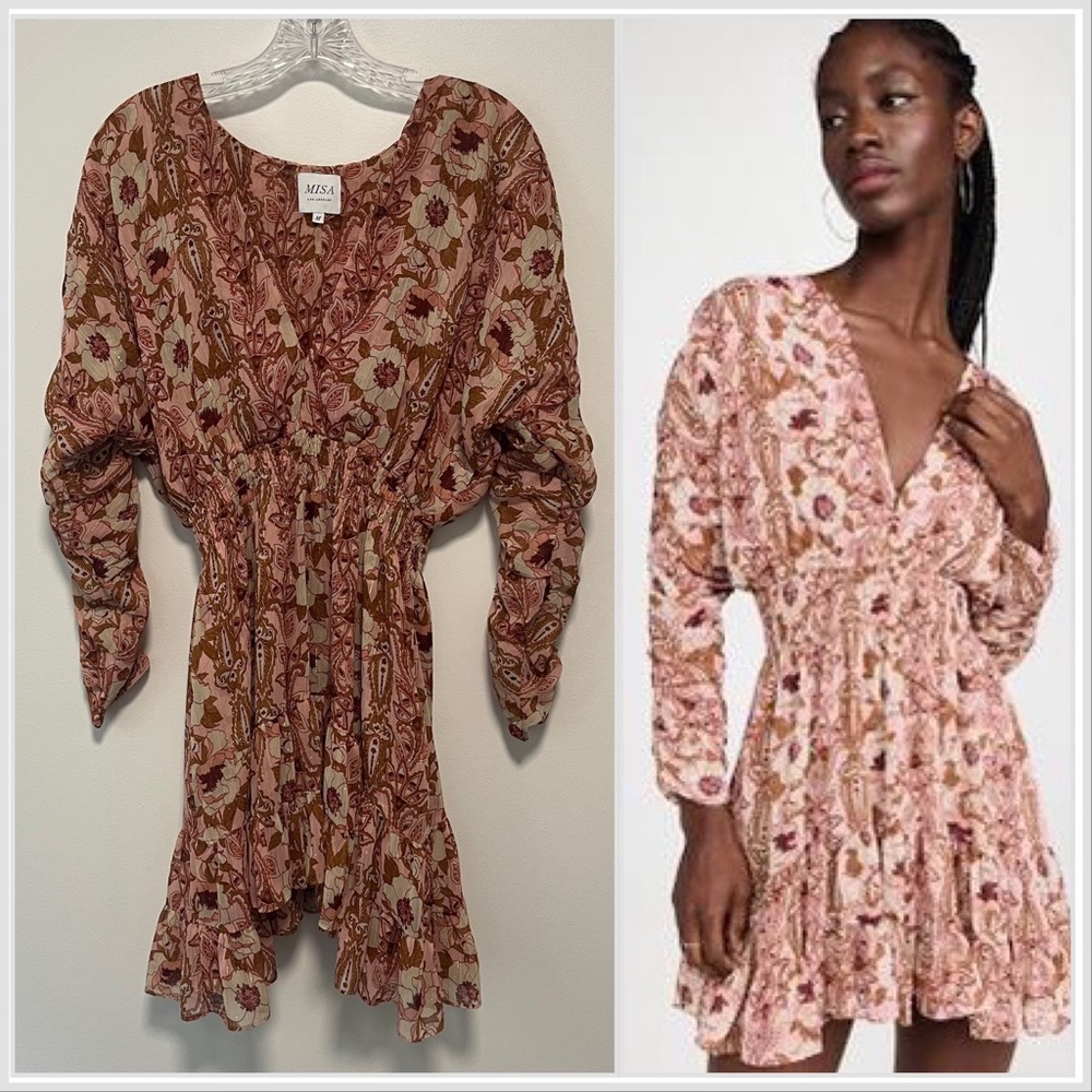 Misa Los Angeles Chiara San Lorenzo Flora Pink Floral Chiffon Mini Dress M
